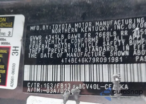 2009 Toyota Camry Le from USA, damaged, VIN 4T4BE46K79R091981